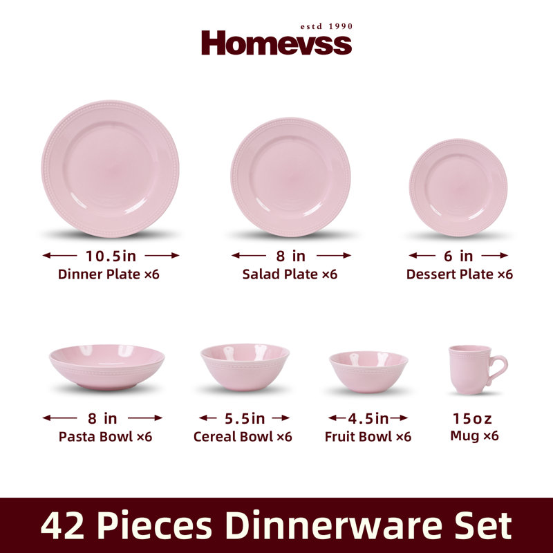 Service de table 42 pièces en grès à pois nacrés HomeVSS, pour 6 personnes, Rose