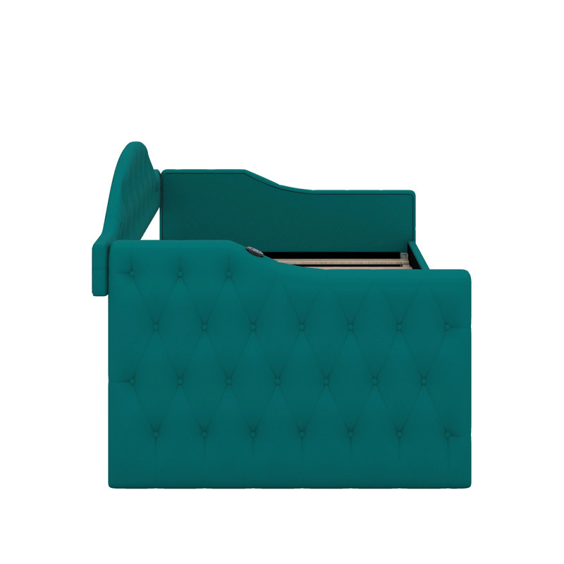 Lit de jour simple capitonné et rembourré avec couchette, canapé-lit en velours avec ports USB et ports de charge de type C