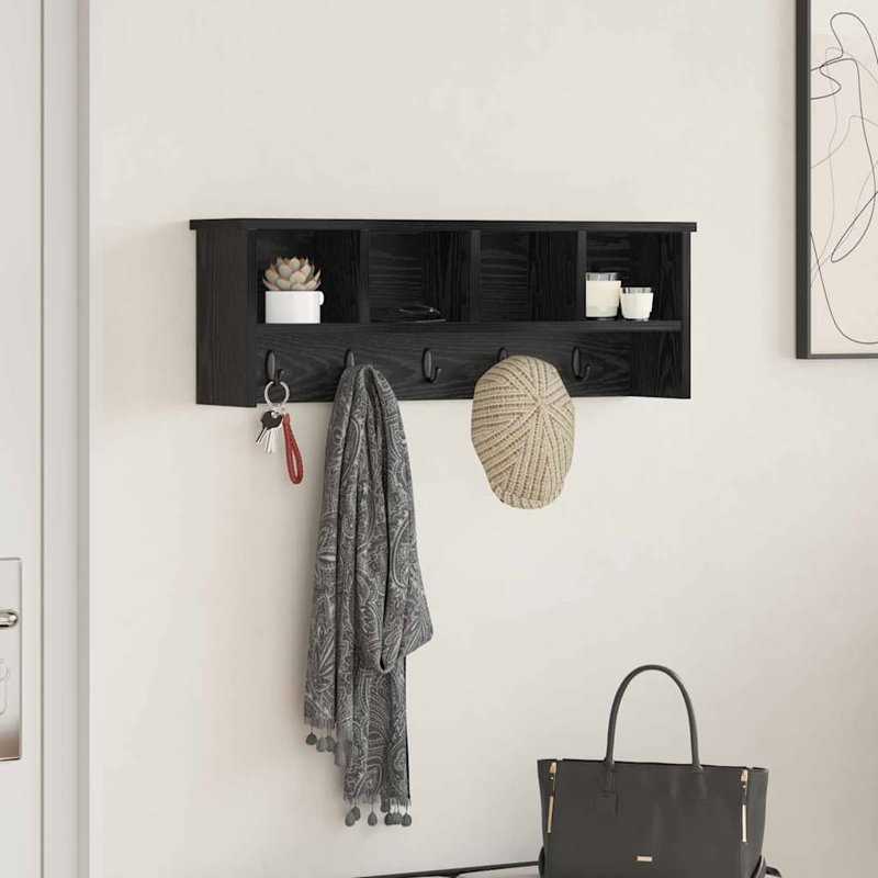 Wall-Mounted Coat Rack With Shelf 75 X 16 X 26 Cm, Black Oak