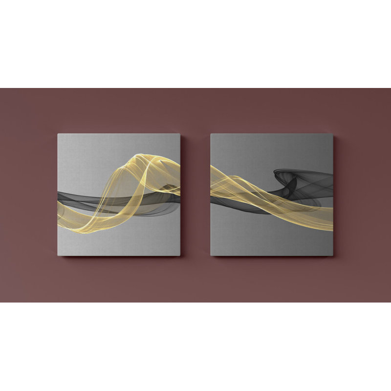 Elegant Decorative Canvas Painting (2 Pieces), Gold & Black, 19.7 x 19.7 inches Each | 100% Canvas with 100% Wooden Frame | Perfect for Living Room & Bedroom Decor, Stylish and Modern Artwork
