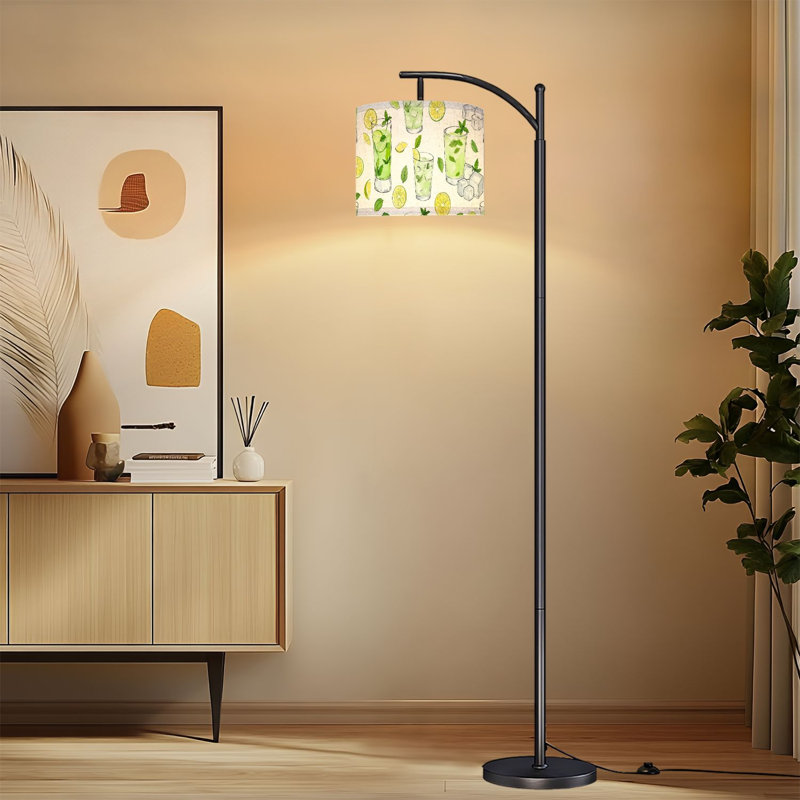 Lampe sur pied à arc avec abat-jour réglable Rafraîchissant tranches de lime Mojito Feuilles de menthe Lampe sur pied cubes de glace 3 températures de couleur Lampe à poteau haut à intensité variable avec interrupteur au pied pour cuisine café Home Bar Decor