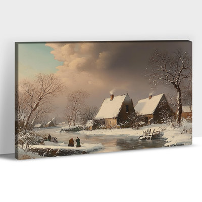 Art mural de Noël paysage de chalet d'hiver, impressions sur toile de paysage enneigé, œuvre d'art rétro de scène d'hiver, impressions de vacances rustiques prêtes à être suspendues, 12 po x 16 po