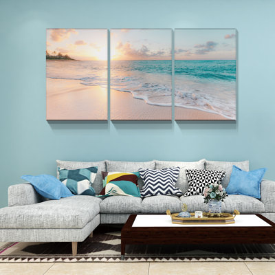 Eissa " 3 Panels Framed Canvas Wall Art Decor Seascape Painting, Beach In The Dawn Painting For Gift, Decoration For Living Room, Bedroom Decor " Painting Print