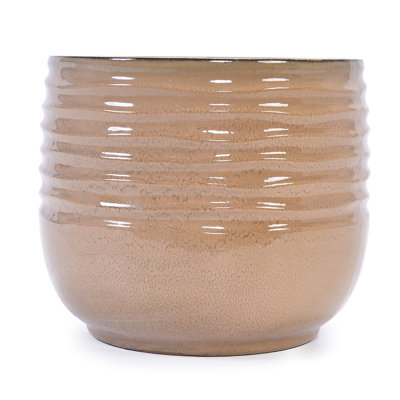 3 pots à fleurs en céramique avec une finition bronze antique, résistant au gel et à la chaleur, avec drainage intégré, parfait pour les 3 pots de fleurs, design moderne intérieur / extérieur, bronze, trou de drainage, 42,27