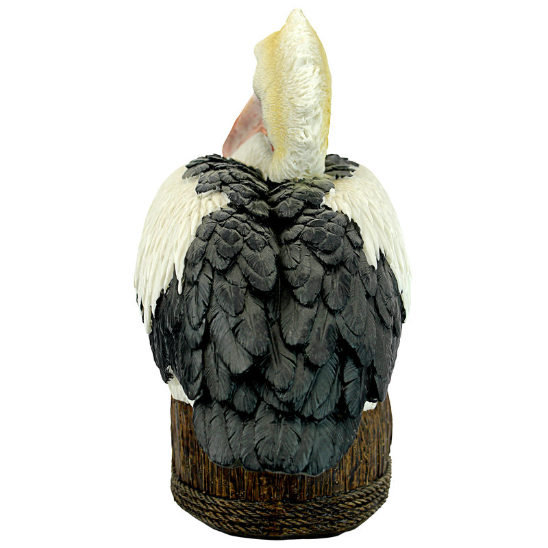 Naturalistic Hand-Painted Resin Pelican Statue on Aged Dock Post