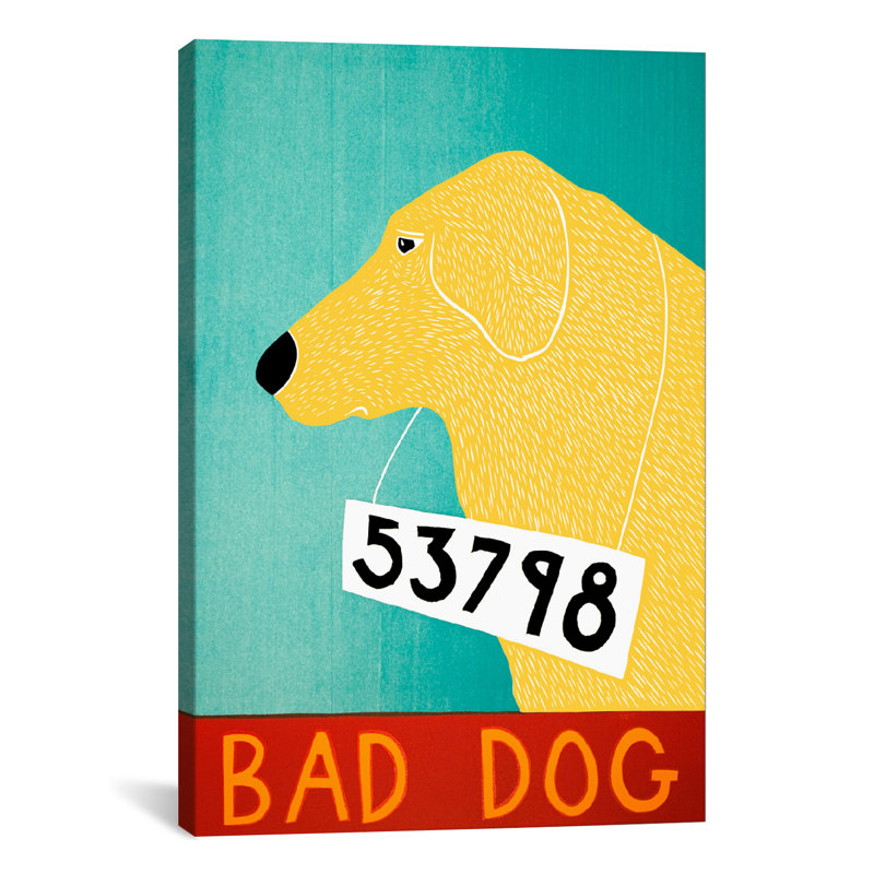 «Kilbride Stephen Huneck Bad Dog Yellow», reproduction d'art sur toile tendue, H 18 po x l 12 po x P 0,75 po