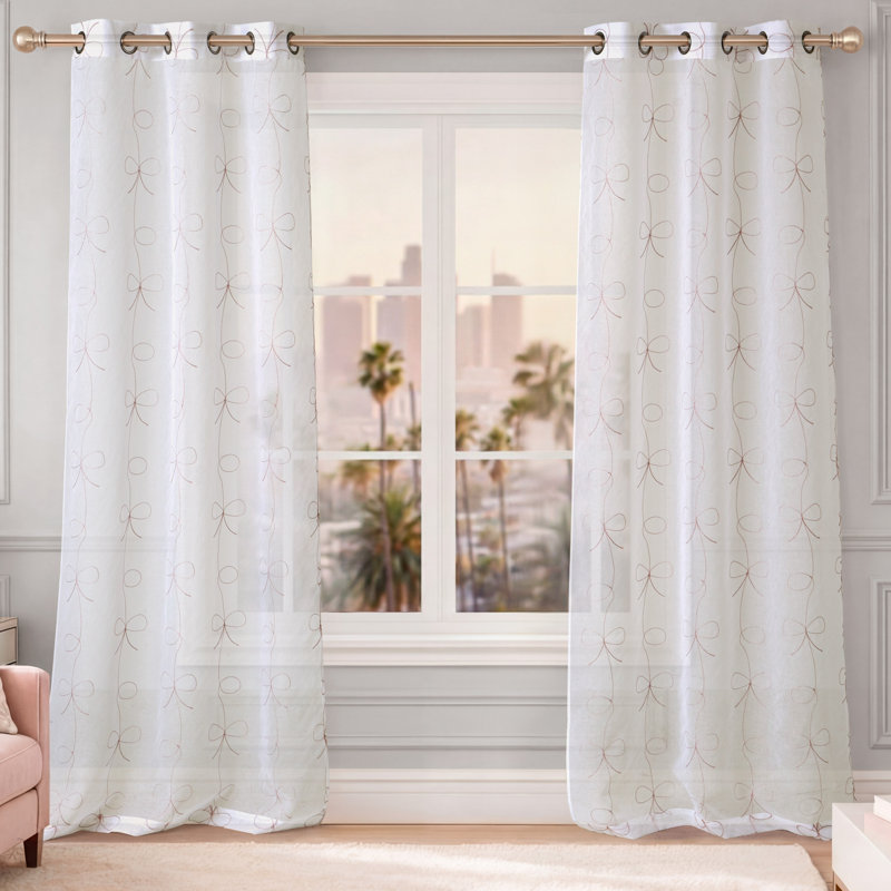  Vertical Bow Ribbon Sheer Window Curtains set