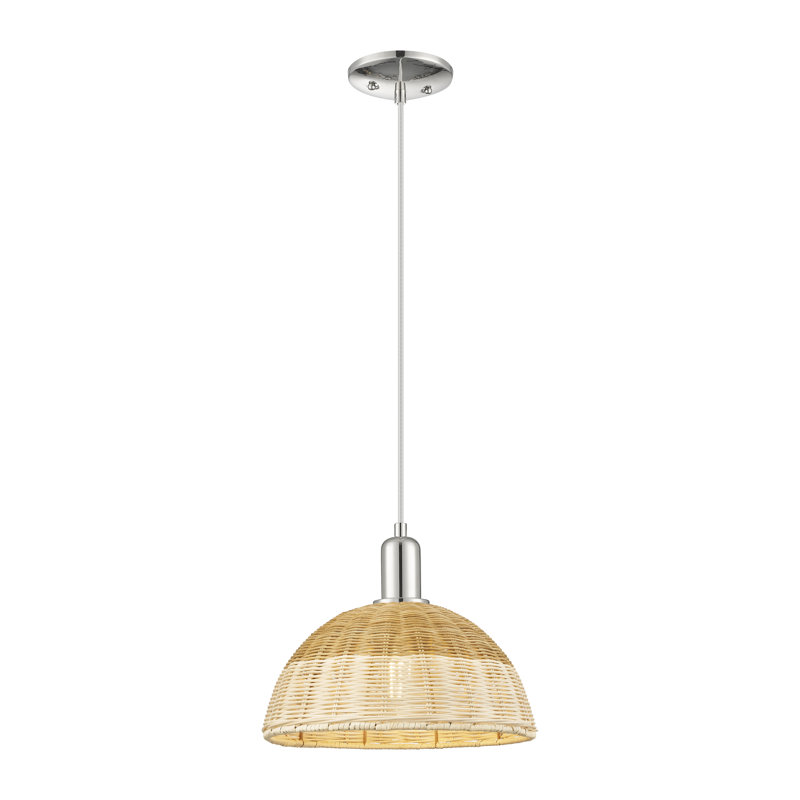 Mini-luminaire suspendu 1 lumière Natural Ballston Dome, H 128,88 po x l 11,75 po x P 11,75 po, Noir / laiton antique