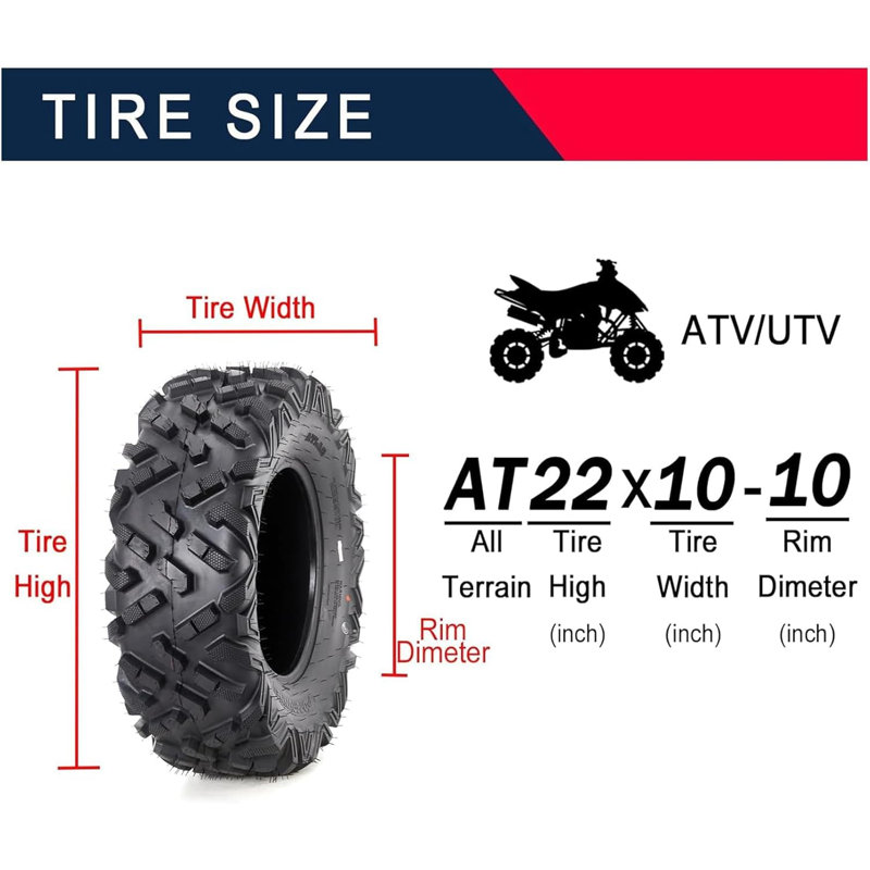 Ensemble de 2 pneus tout-terrain 22 x 10-10 4pr Tubeless ATV Utv, H 22 po x l 10 po x P 22 po