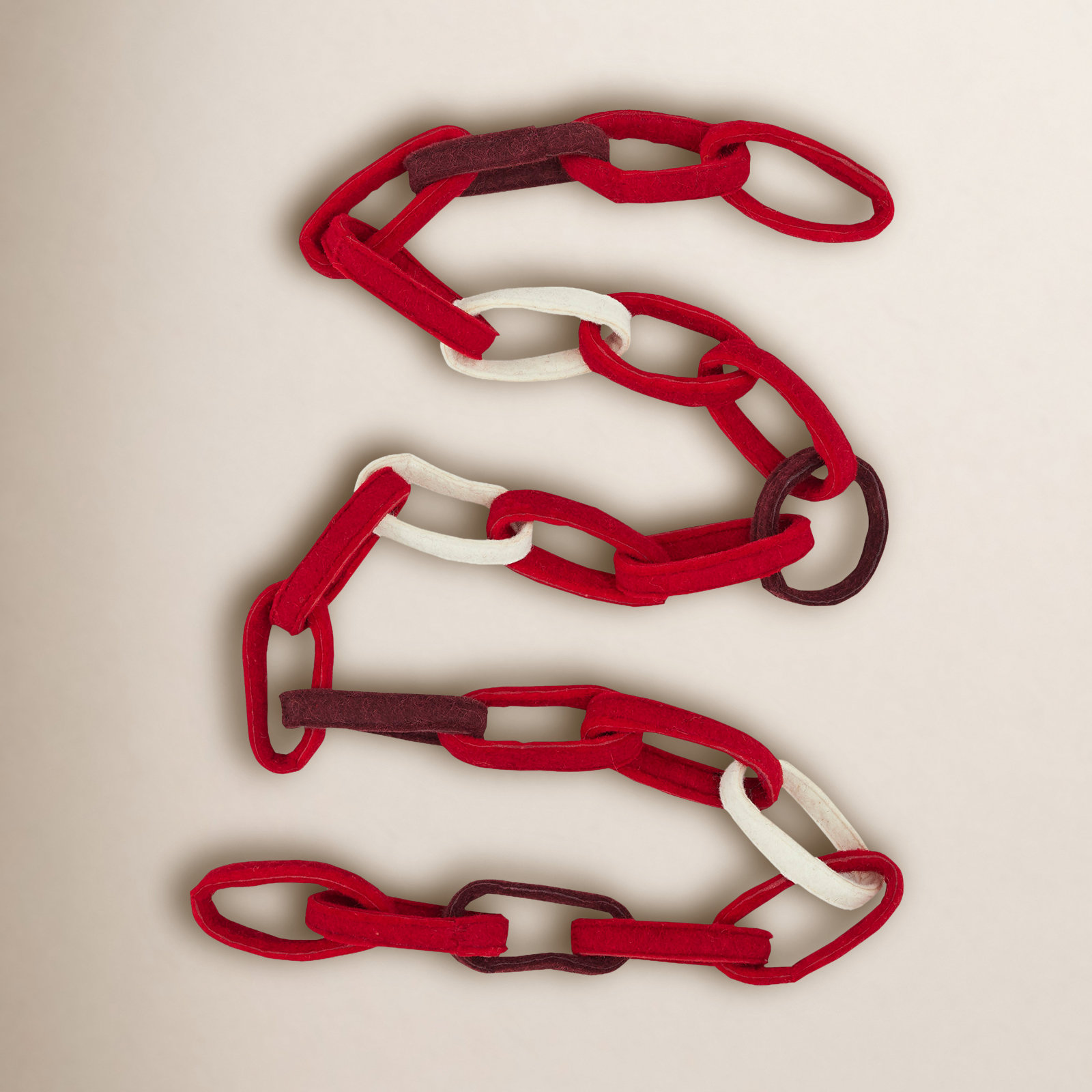 Hand Felted Wool Loop Chain Christmas Garland, Red