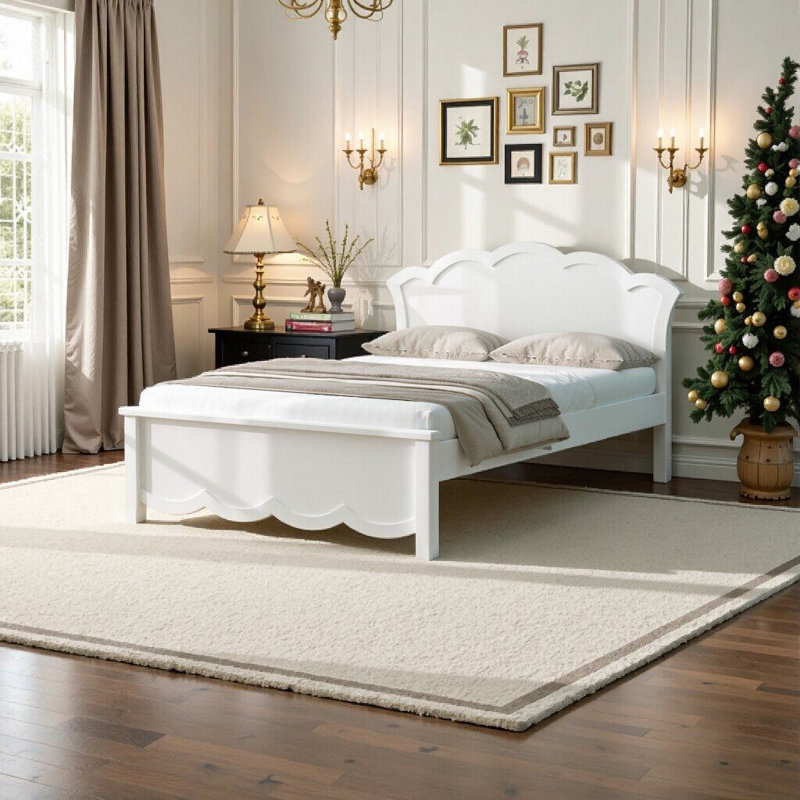 Solid Pine Wood Platform Bed Frame with Headboard | Twin/Full Size | White Finish | No Box Spring Needed | Durable and Easy Assembly