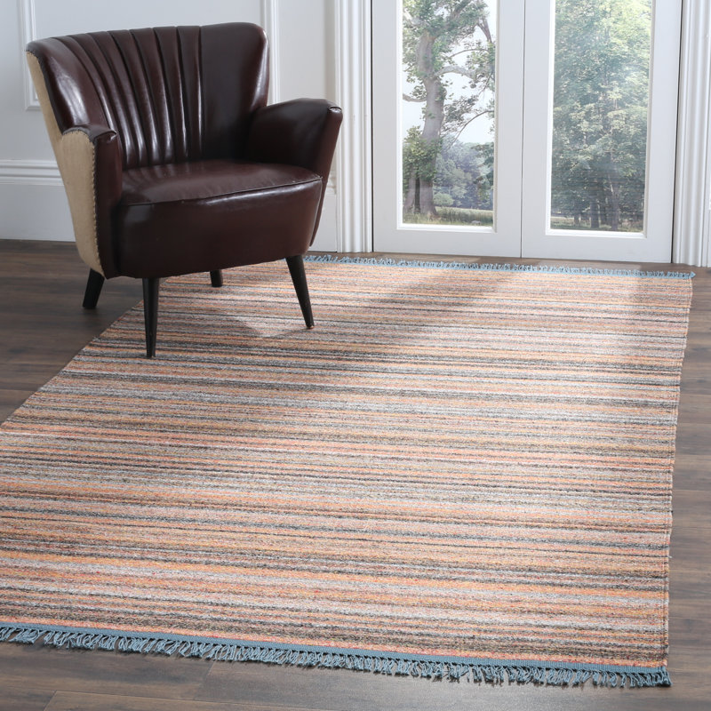 Tapis rayé en viscose / coton tissé à la main Grice, Rectangle 8 pi x 10 pi