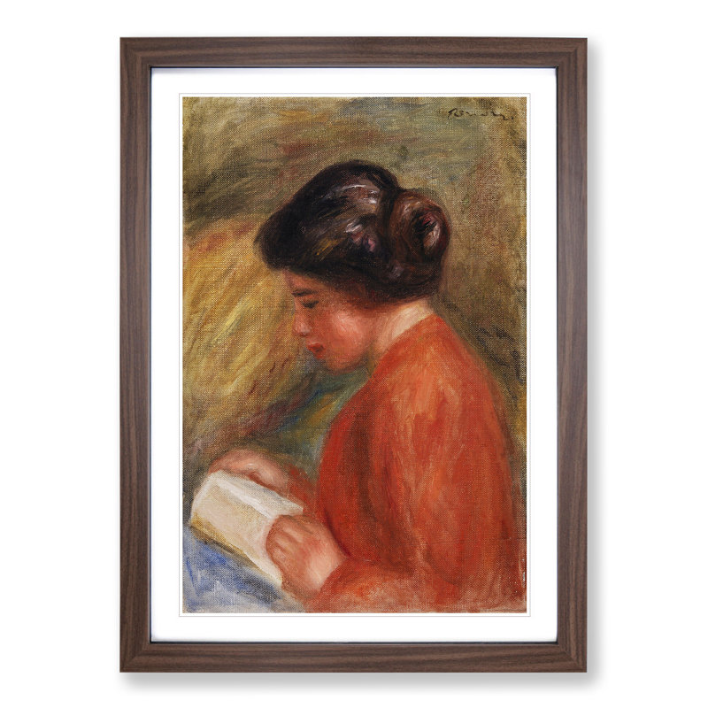 Young Woman Reading by Pierre-Auguste Renoir - Picture Frame Painting, 90cm H x 65cm W x 2cm D, Walnut