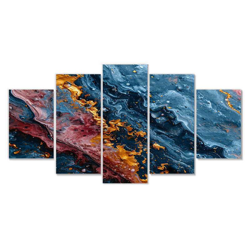 5 pièces d'art mural bleu foncé, H 32 po x l 60 po