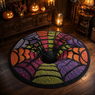 Tapis rond rond tapis de toile d'Halloween tapis de sol rayé coloré effrayant pour hall d'entrée chambre salon décoration d'Halloween