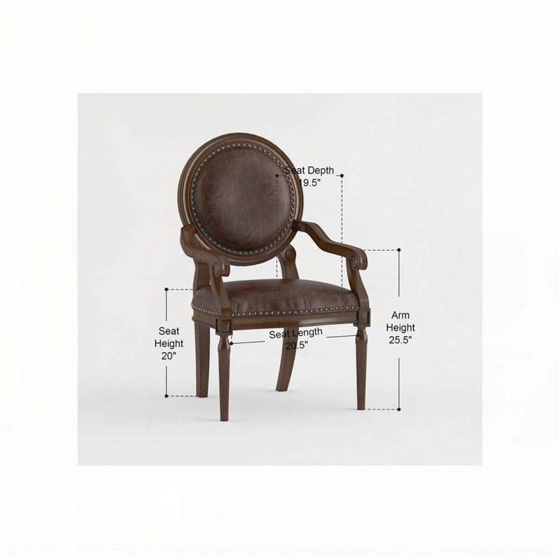 Chaise de bureau formelle avec accoudoirs en similicuir brun foncé avec garniture cloutée