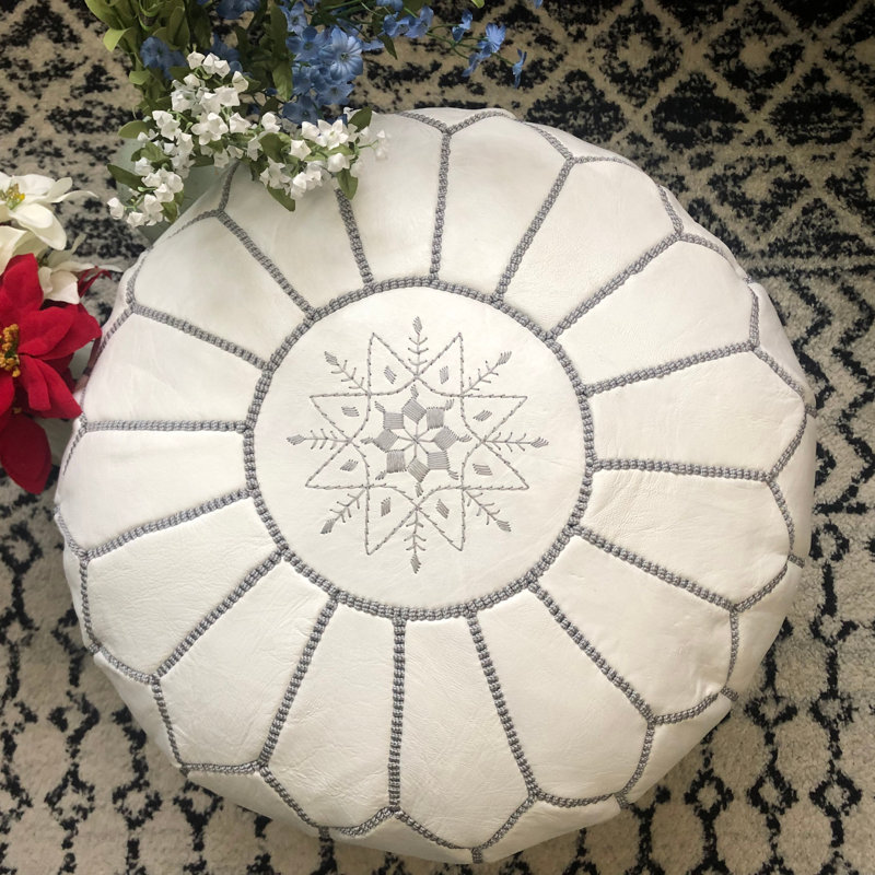 Leather Pouf, Gray