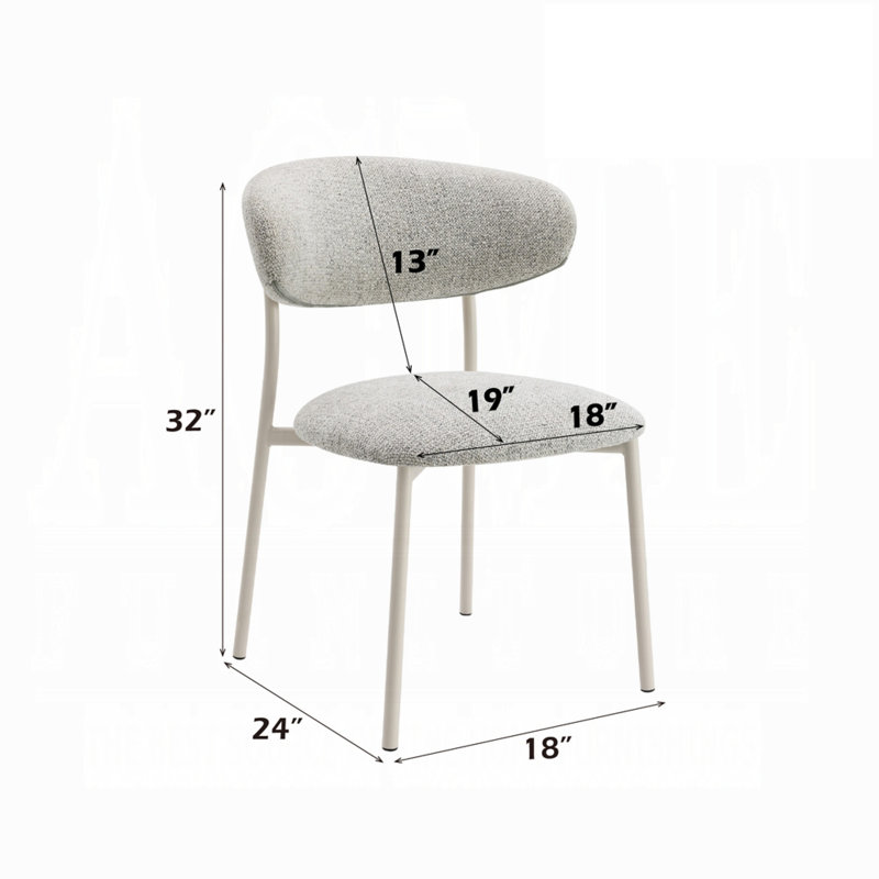 Ensemble de 2 chaises de salle à manger latérales, boucle grise, dossier incurvé, pieds en métal