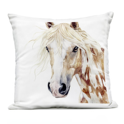 Majestic Mane Spotted Horse Outdoor Printed Pillow, design by Svetlana Aleynikova, 18 x 7 x 18