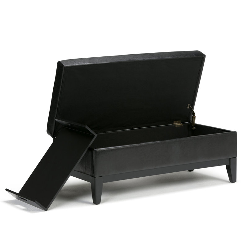 Oregon 42"W Upholstered Vegan Leather Contemporary Rectangular Lift-Up Storage Ottoman Bench with Tray and Hidden Storage