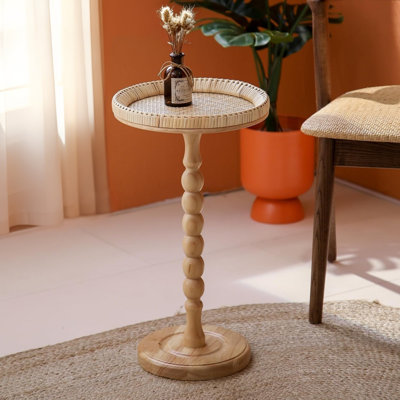 Stylish Rattan Round Side Table With Solid Wood Legs For Small Spaces - Perfect For Living Room, Bedroom, Or Corner - Easy Assembly Boho Accent Table