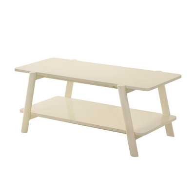 Table basse avec tablette en bois moderne au fini blanc cassé