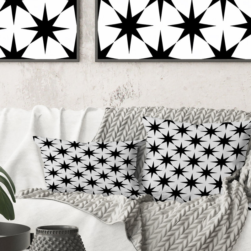Coussin moderne noir et blanc Modern Stars I, H 16 po x l 16 po