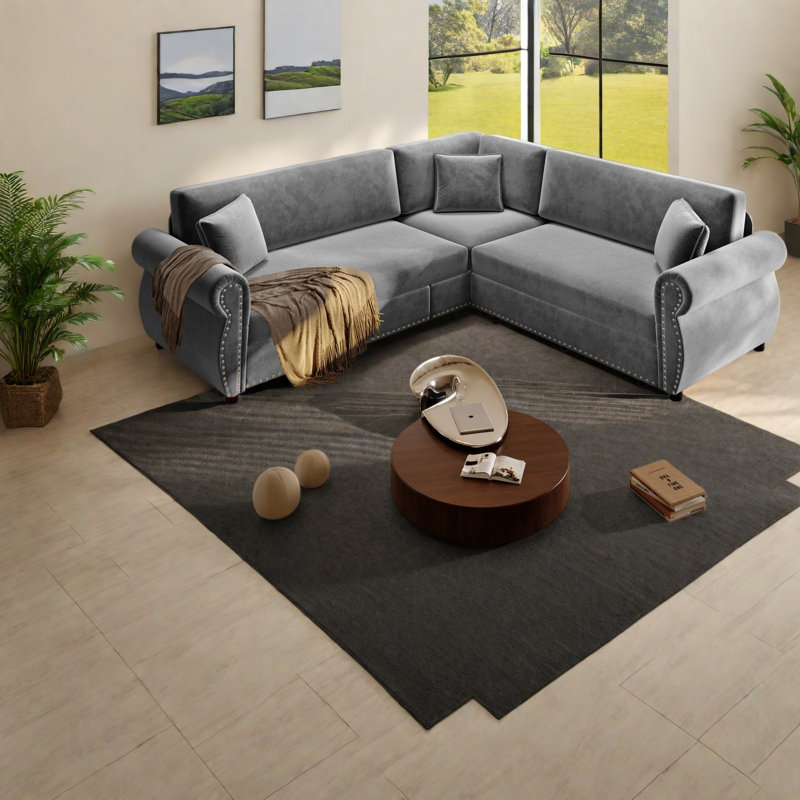 Canapé-lit modulaire à compression en chenille de 88 pouces, Gris 1