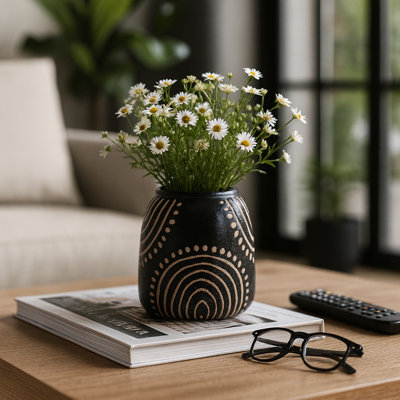 Modern Ceramic Table Vase with Arch Pattern for Tabletop Accent - Decorative Tall Flower Vase for Desks, Consoles, Entryway, and Home Decor