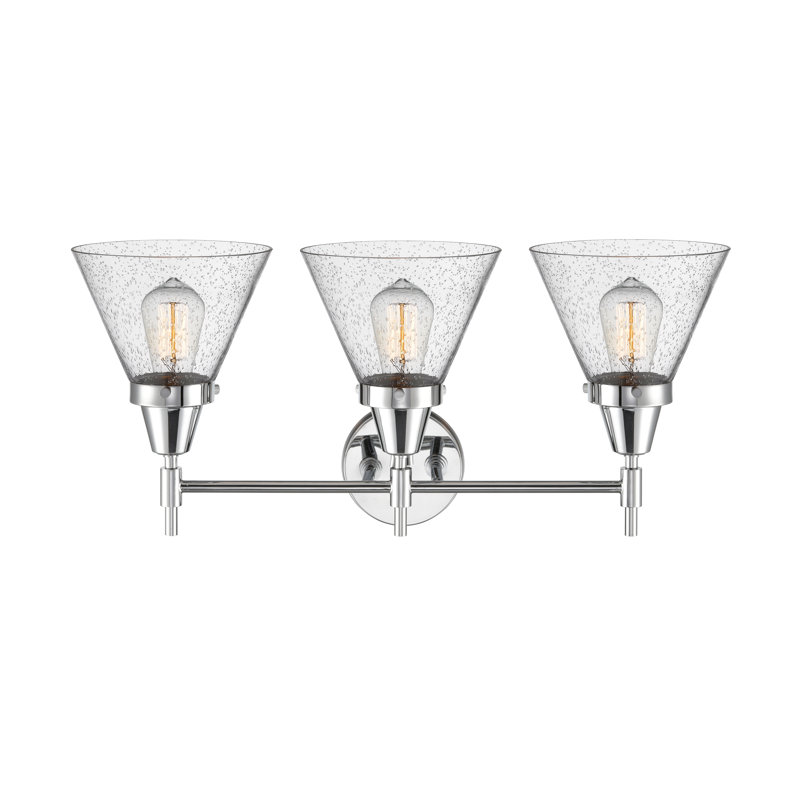 Éclairage pour meuble-lavabo 3 lumières 26 po Caden Cone, Ampoule incandescente rétro 60 watts, Grainé, Chrome poli