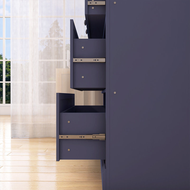 Grand bahut autoportant avec plateau en faux marbre, Bleu, Noir