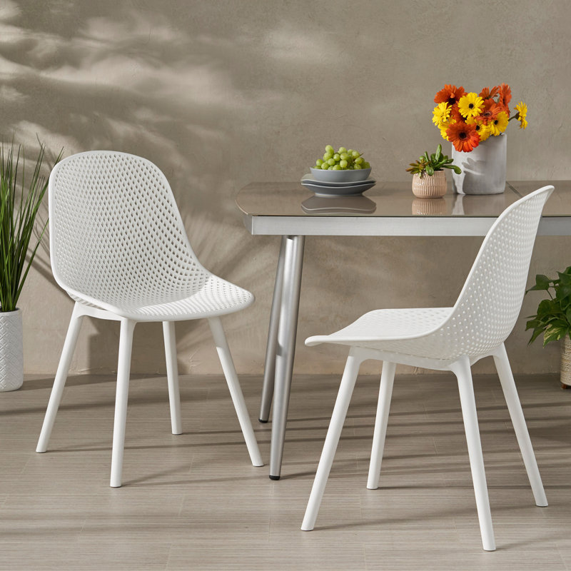  Chaises d'extérieur modernes avec dossier perforé, sièges de patio légers, ensemble de 2, Blanc