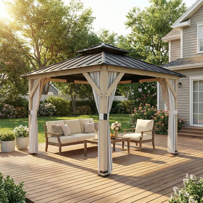 Pavillon de jardin extérieur à toit rigide 10 'x 10' avec double toit en acier galvanisé