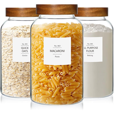 88oz Large Glass Jars with Airtight Acacia Wood Lids, Set of 3 Food Storage Containers for Flour