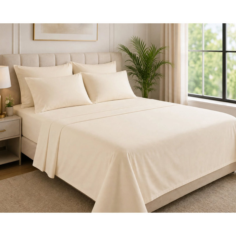 6-Piece Premium Deep Pockets Microfiber Sheet Set, California King, Cream