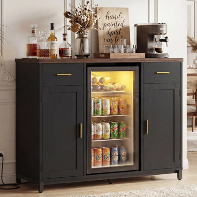 ‌Coffee Bar Cabinet With Built-In Mini Fridge Compartment, Power Outlet, Drawer & Door Storage - Buffet Sideboard For Kitchen & Dining Area‌