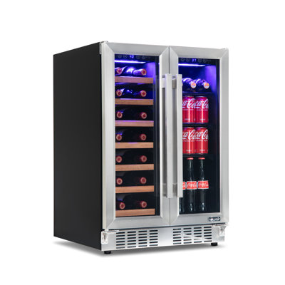 NewAir - 24" Built-In 20 Bottle and 78 Can Dual Zone Wine and Beverage Cooler with French Doors - Stainless Steel — FIN-0018020 | Fridge.com