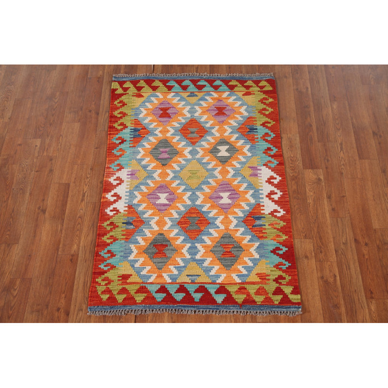 Geometric Wool Kilim Oriental Rug 3x4