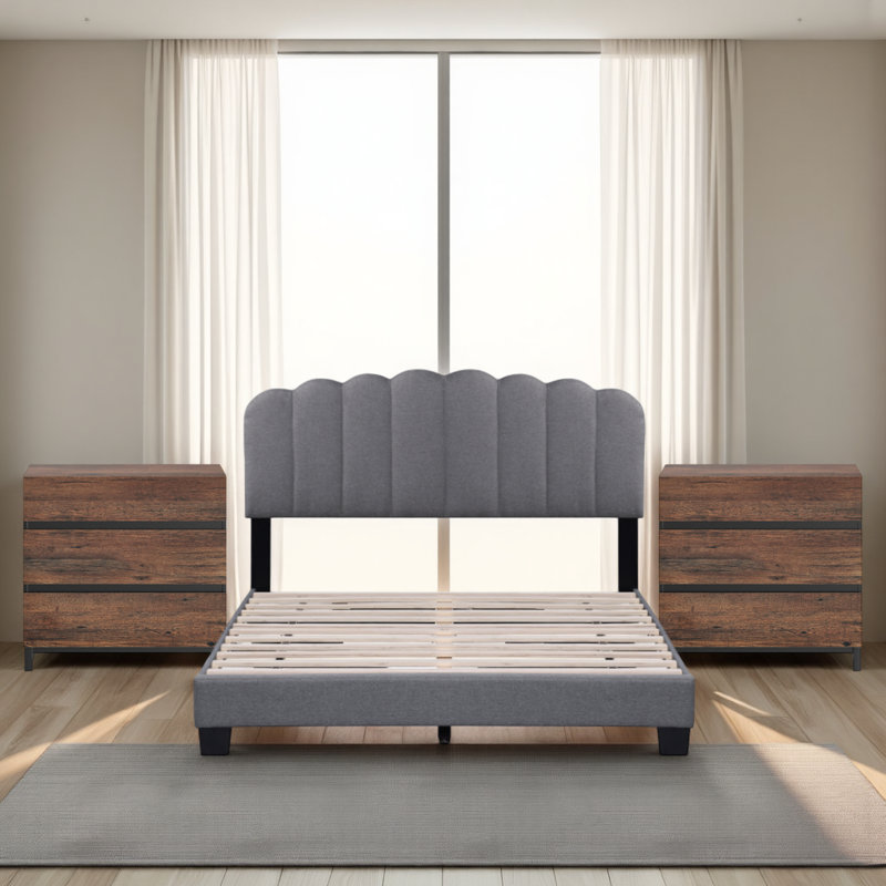 Ensemble de meubles de chambre à coucher 3 pièces, base de lit grand et 2 tables de chevet avec 6 tiroirs pour la chambre à coucher