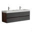 Meuble-lavabo 60 po en noyer avec lavabo à surface solide blanc brillant et tiroirs noirs doux, meuble-lavabo mural flottant, lavabo une pièce blanc brillant, pré-assemblé