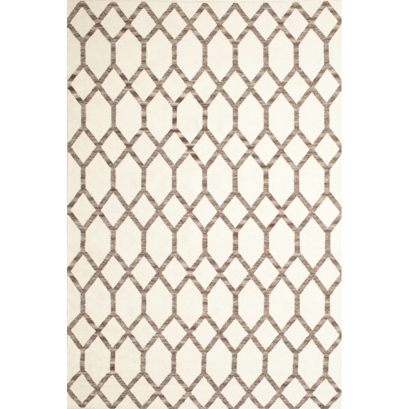 Tapis contemporain blanc / brun, Rectangle 5 pi x 7 pi