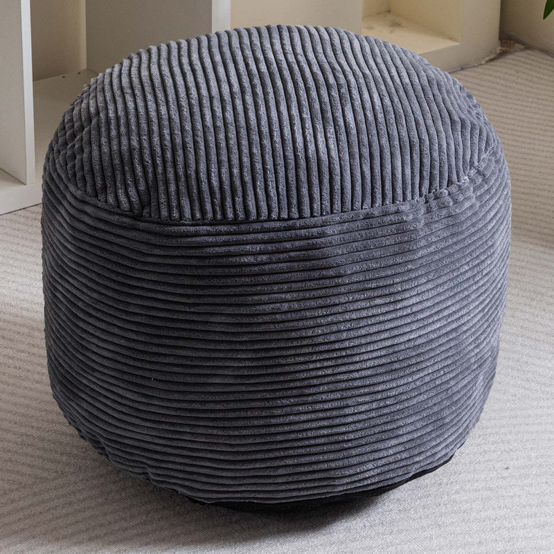 Round Corduroy Pouf Ottoman, Gray Corduroy, 26"