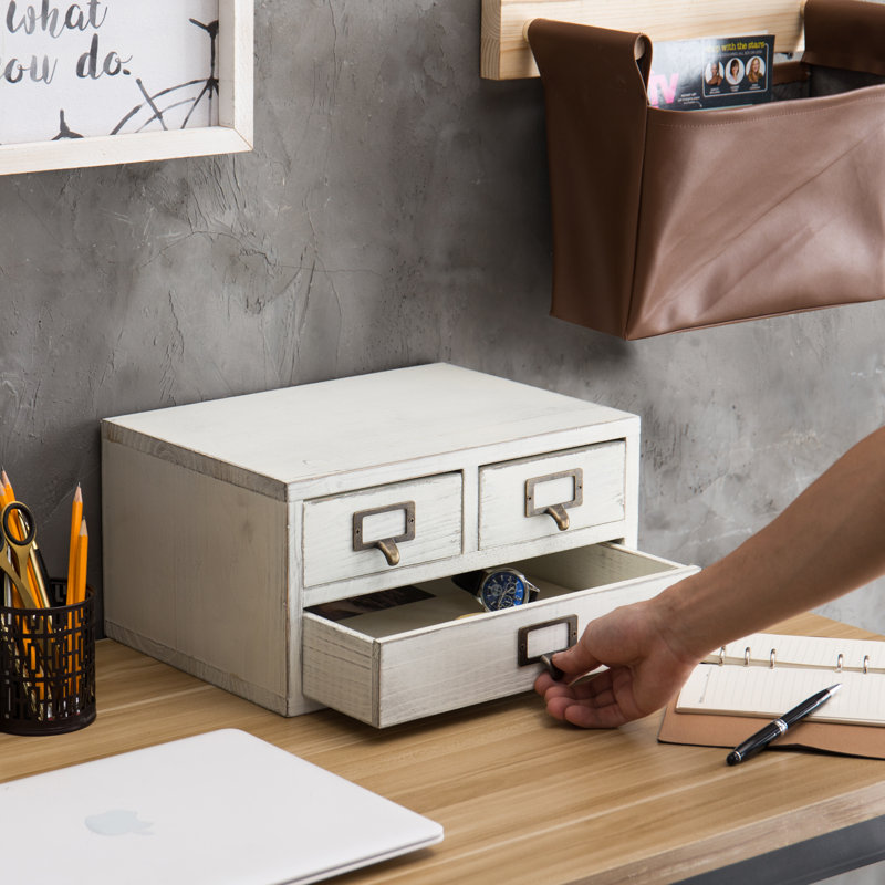 Rangement de bureau 3 tiroirs Vintage, Blanc