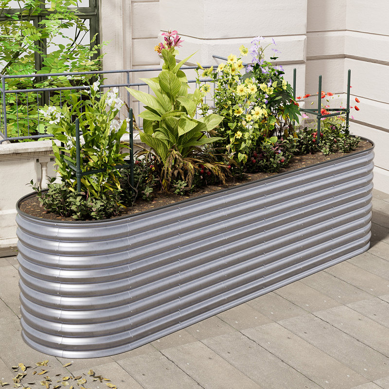 Metal Raised Garden Bed, Silver, 80cm H x 320cm W x 80cm D