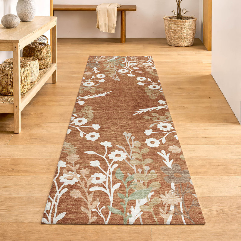 Tapis floral lavable à la machine de qualité supérieure Mayfield AMF2334, Paprika, 2'3" x 7'6" Runner