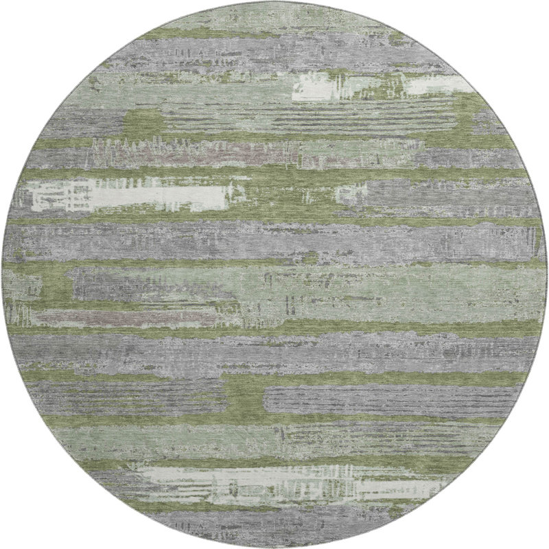 Premium Machine Washable Slesnick AMF1665 Stripes Rug, Round 8'