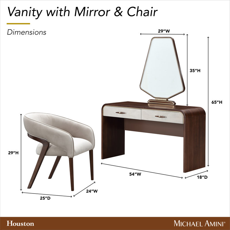 Houston Vanity Table With Mirror & Chair - Walnut