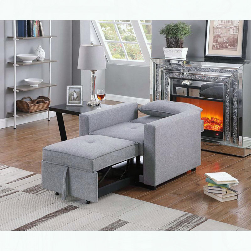 Fauteuil-lit convertible Zaira - Lin gris clair - Poche latérale