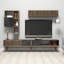 Meuble télé moderne avec tablette murale, noyer et anthracite, 70,9 x 15,7 x 13,8 pouces | 100% panneau de particules enduit de mélamine, épaisseur: 0,7 pouce | Plusieurs tablettes, conception géométrique, pieds en plastique durable, parfait pour la décoration du salon-535016545