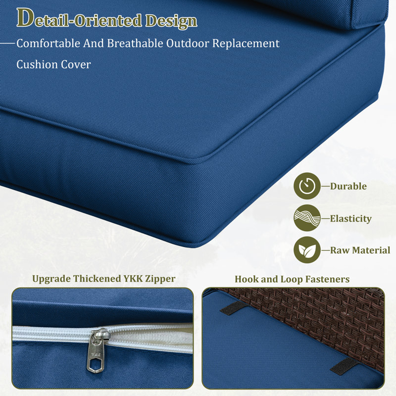 Outdoor 4” Cushion Covers Set Patio Furniture Cushion Covers, Only Covers, Blue